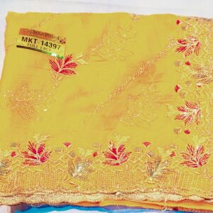 Yellow resham work saree